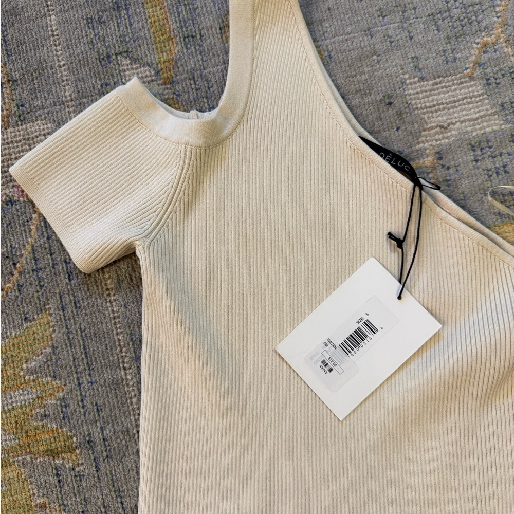 Women’s One-Shoulder Cream Ribbed Top - Picture 3 of 6